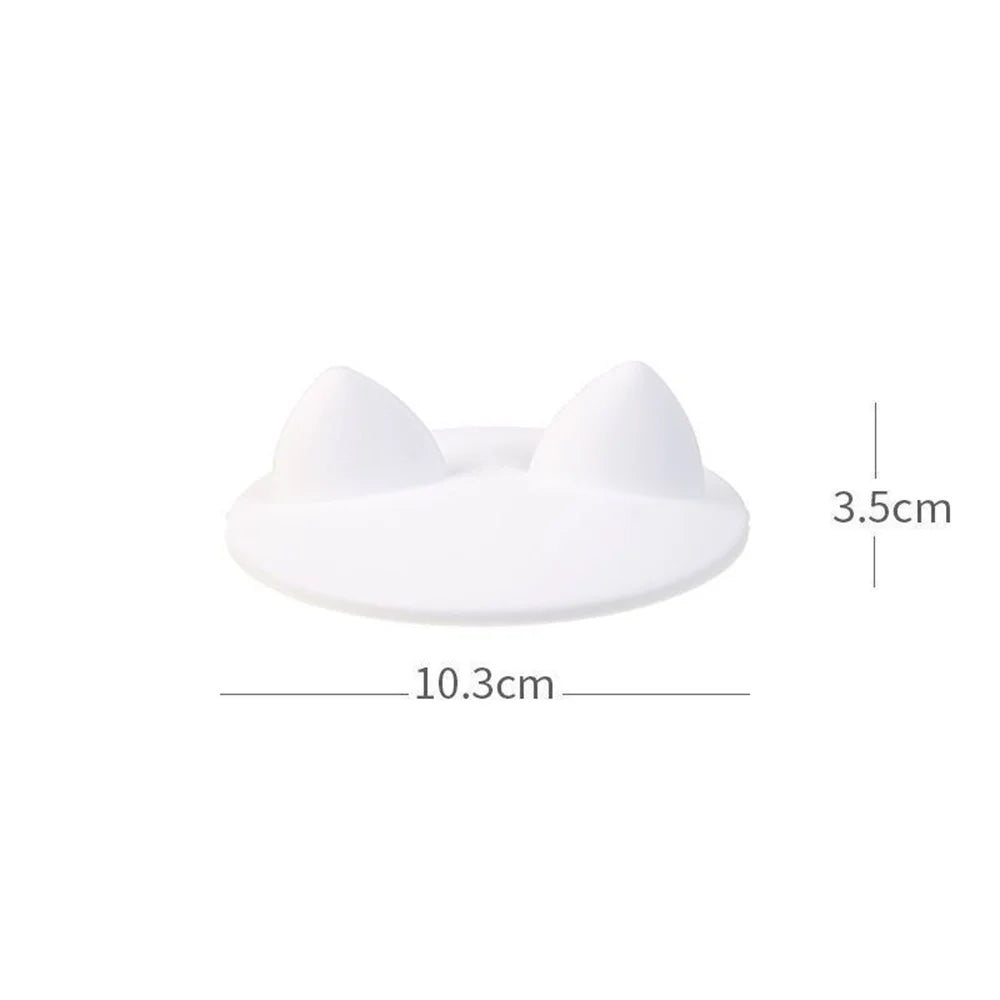 1pc Cute cat ear silicon cup lid cover dust heating leak sealed coffee cover round cover water cup accessories Oasis Select White