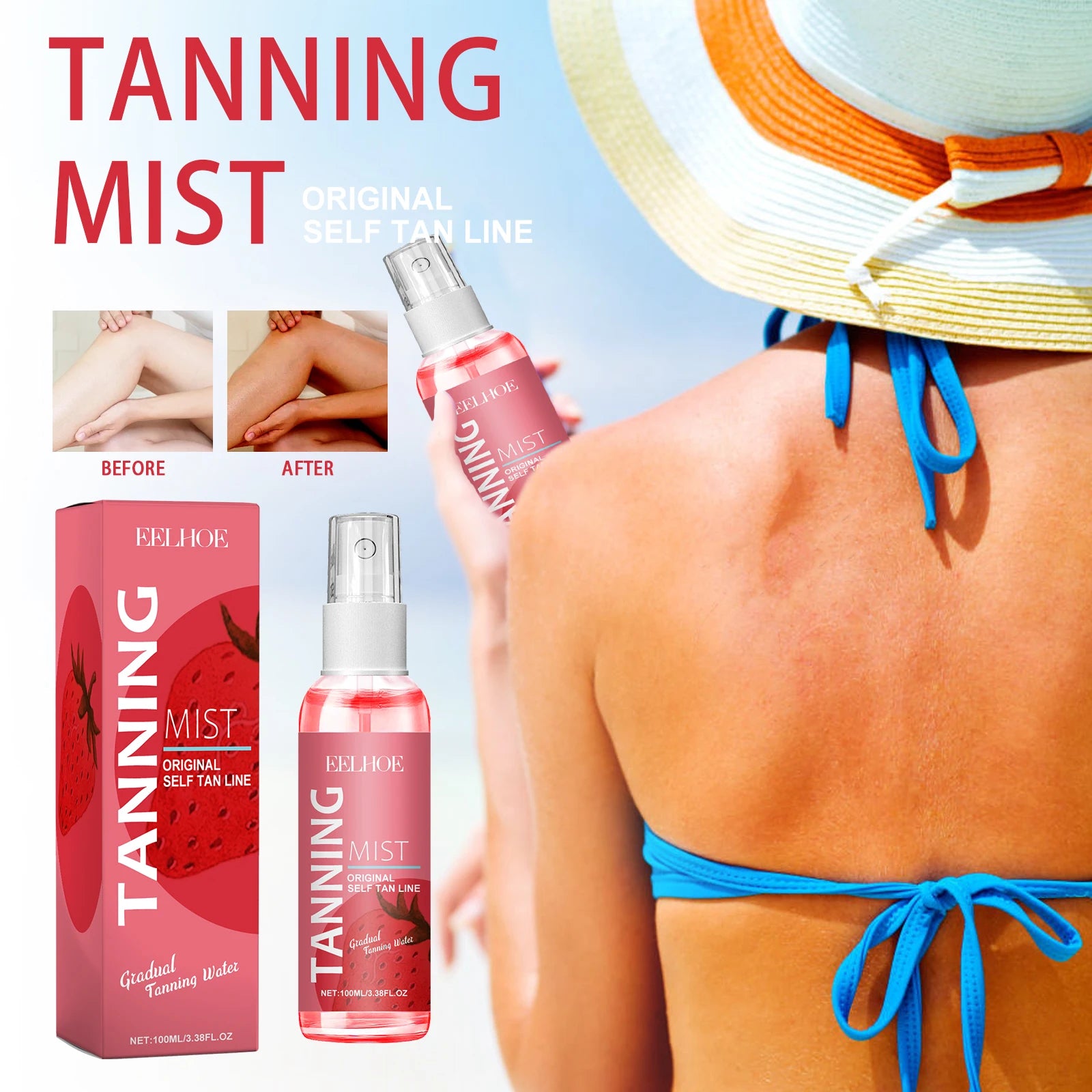 Eelhoe Strawberry Sunless Tanning Spray – Bronze Glow 100ml
