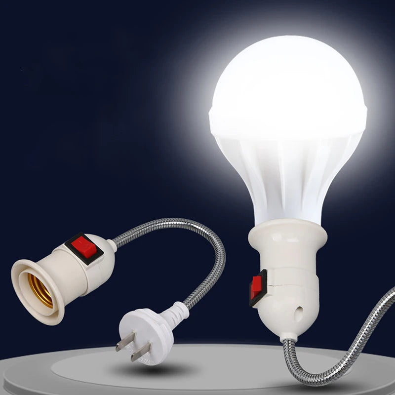 E27 Lamp Holder Socket Adapter with Switch & Flexible Neck