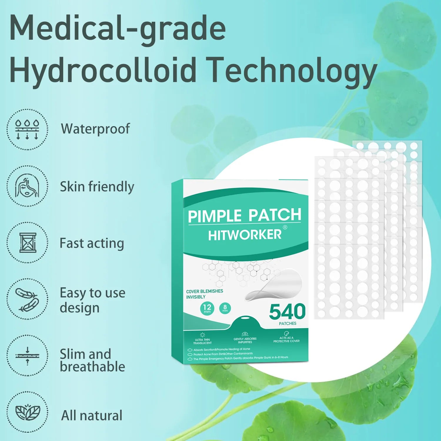 540pcs/box transparent circular acne patch containing tea tree oil, alcohol free, non irritating absorption of acne secretions Oasis Select