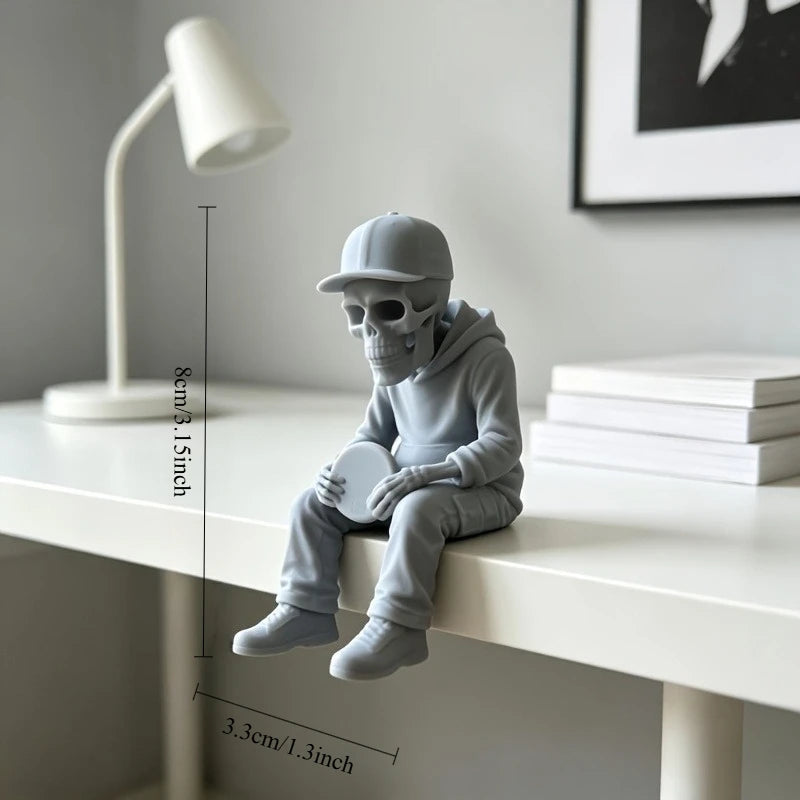 Frisbee Skull Figurine 3D Printing Casual Sitting Edge Sitter Statue Modern Gothic Ornaments for Home Office Desktop Shelf Decor Oasis Select Frisbee grey 8x5.8x4.3cm