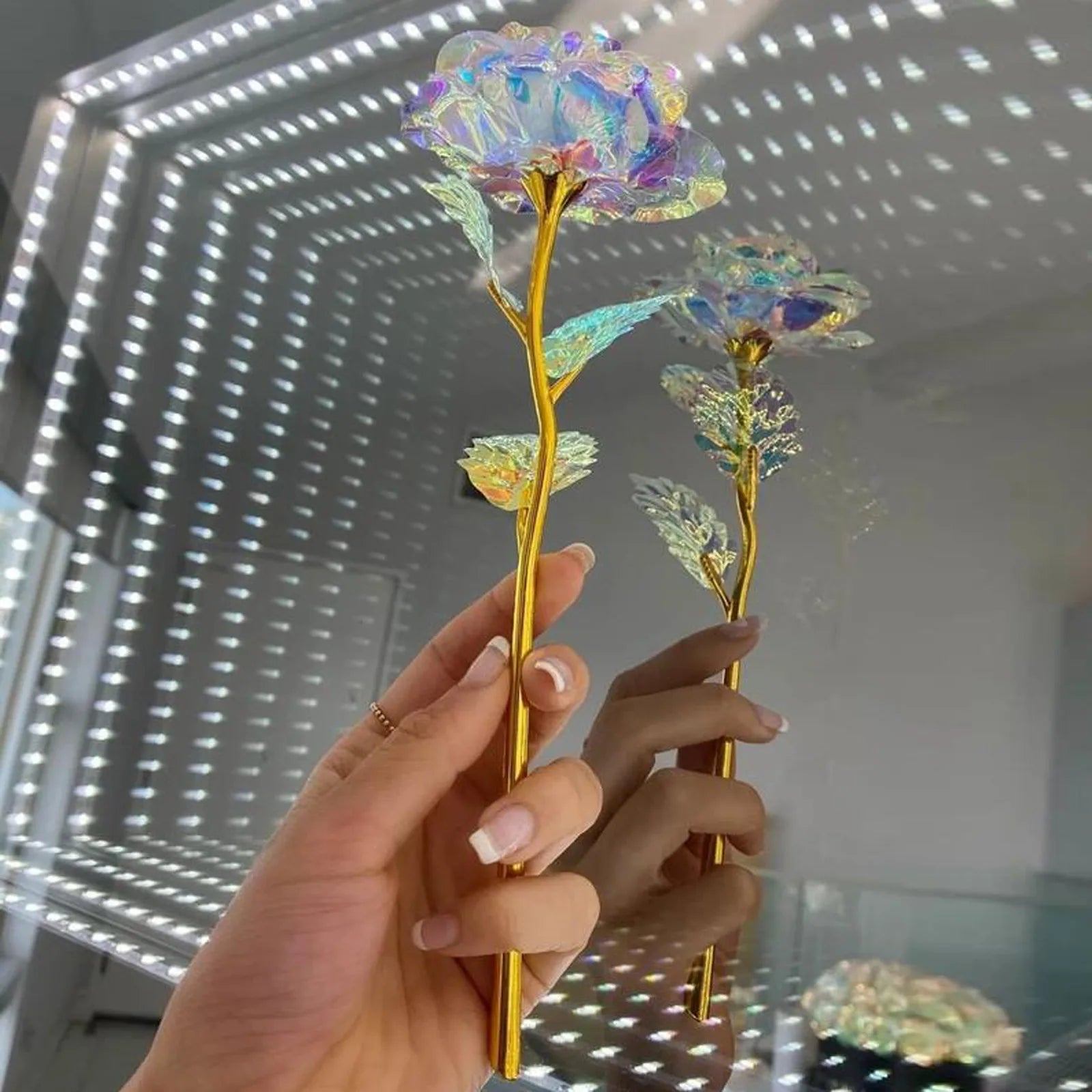 10pcs Galaxy Rose Forever Flower Artificial Luminous Light Rose Valentine's day Gifts Gold Foil Colorful Artificial Flower Oasis Select