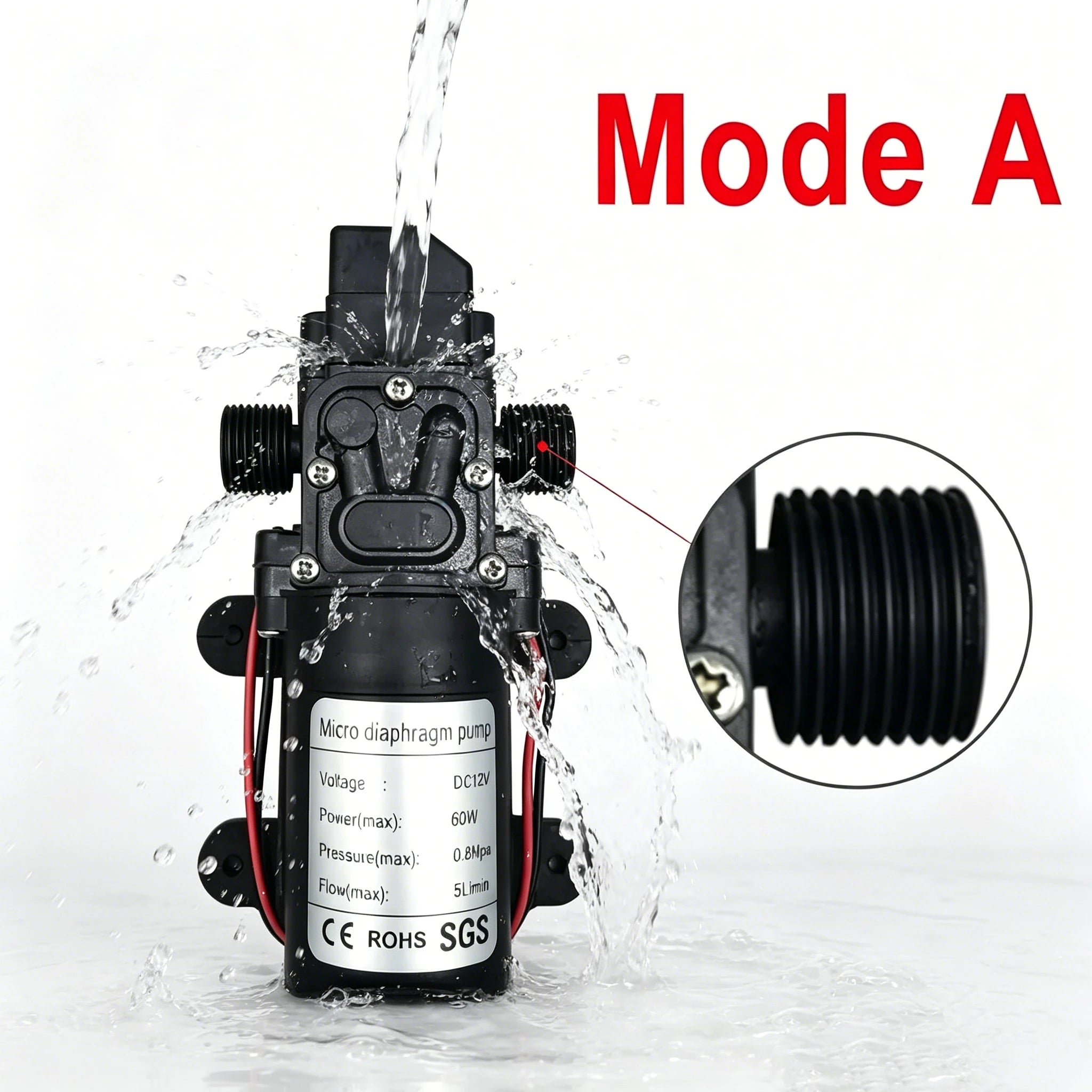 Mini Electric Diaphragm Pump 120PSI 60W 5L/Min High Pressure DC 12V Self-Prim Ing for Water Washing Machine Pesticide Spraying Oasis Select