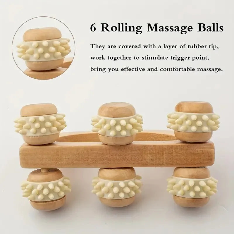 Wooden Massage Roller – Neck, Back & Leg Muscle Roller Tool