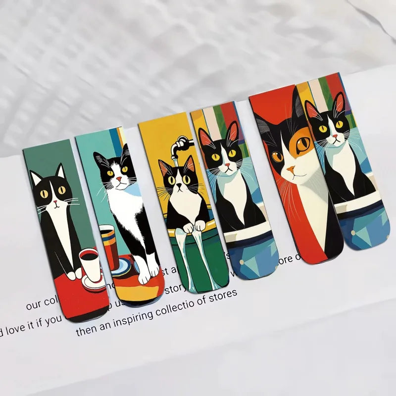 5pcs Cartoon Cat Magnetic Bookmarks Set Colorful Artistic Page Markers for Book Lovers Students & Reading Enthusiasts Oasis Select