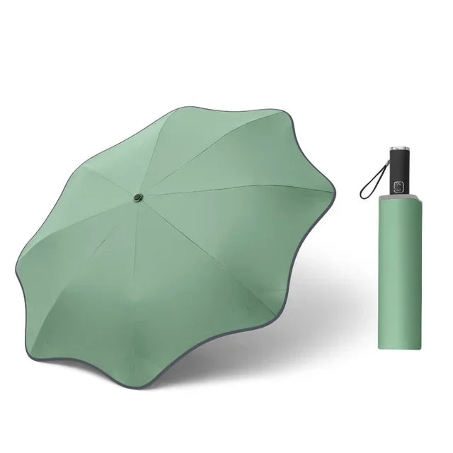 Creative Three Fold Automatic Round Corner Reflective Umbrella Wrapped Edge Sunny Rain Dual Use Vinyl Umbrella Oasis Select green 8K metal-fiber composite