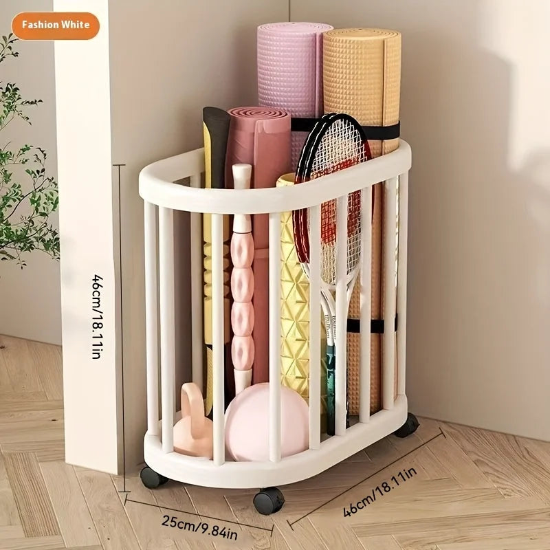 Multi Functional with Wheels Storage Shelf Yoga Mat Exercise Equipment Organizer PP Material Storage Rack Kitchen Organizers Oasis Select White