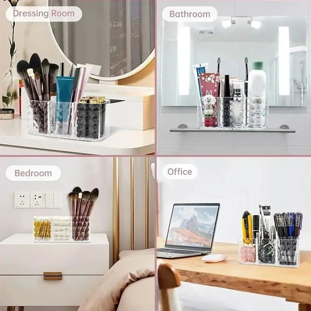 3-Slot Acrylic Makeup Brush Holder & Cosmetic Organizer Makeup Brush Organizer Oasis Select