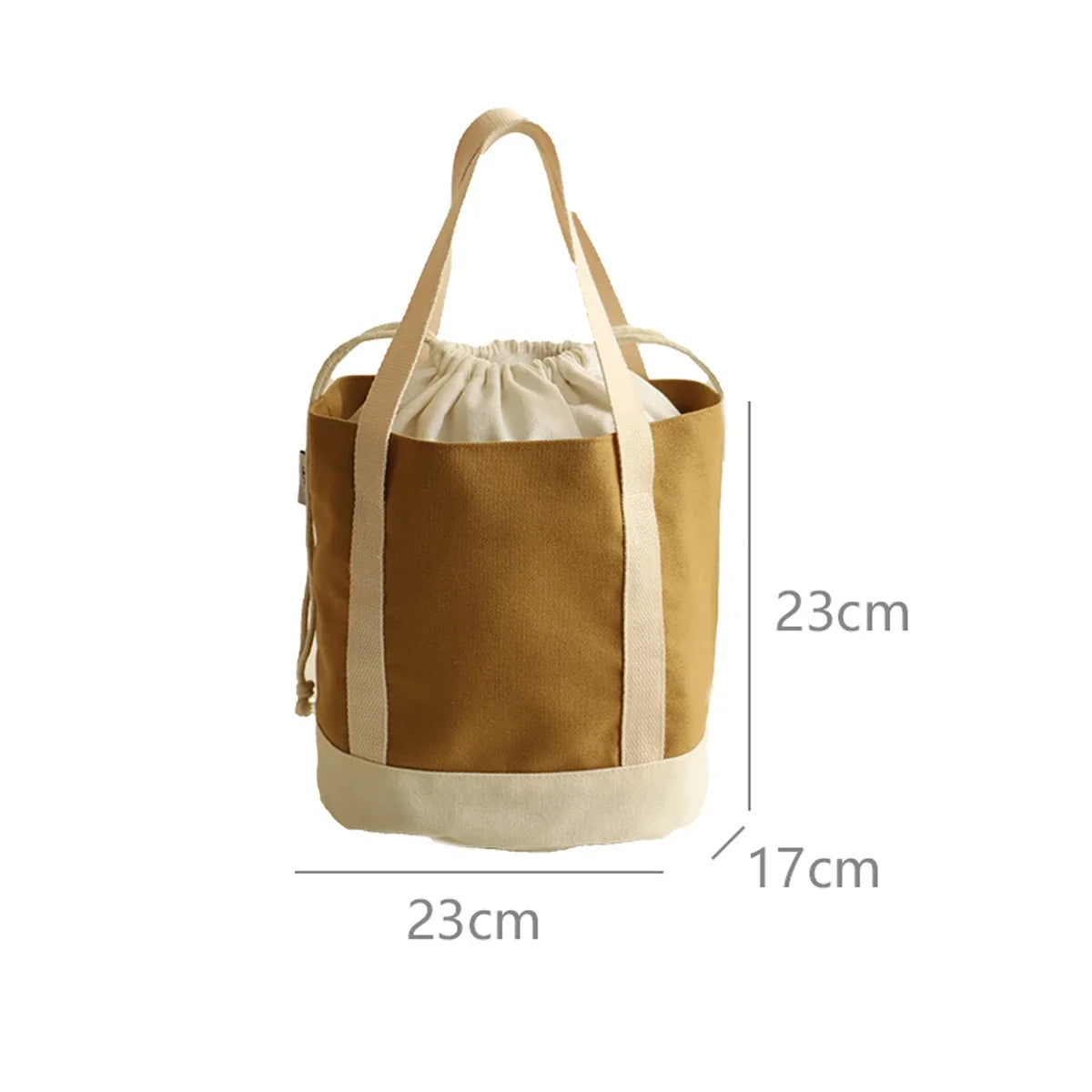 Simple large capacity women's handbag canvas insulated hand-held lunch bag drawstring student insulated lunch bag Oasis Select Brown
