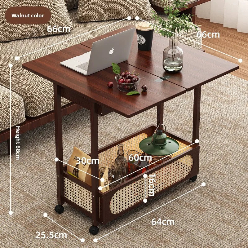 wheels movable multi-functional folding coffee table living room sofa side few solid wood tea table multi-purpose folding table Oasis Select Walnut