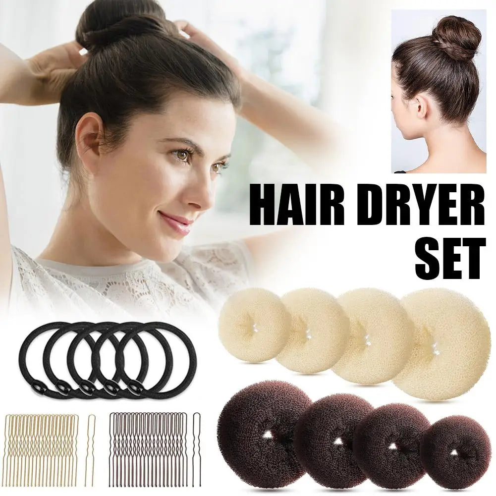 Donut Hair Bun Maker Set for Women Girls- 2 Colors Small Size Hair Bun Maker, Hair Donuts for Buns, Elastic Bands, Hair Pins Oasis Select