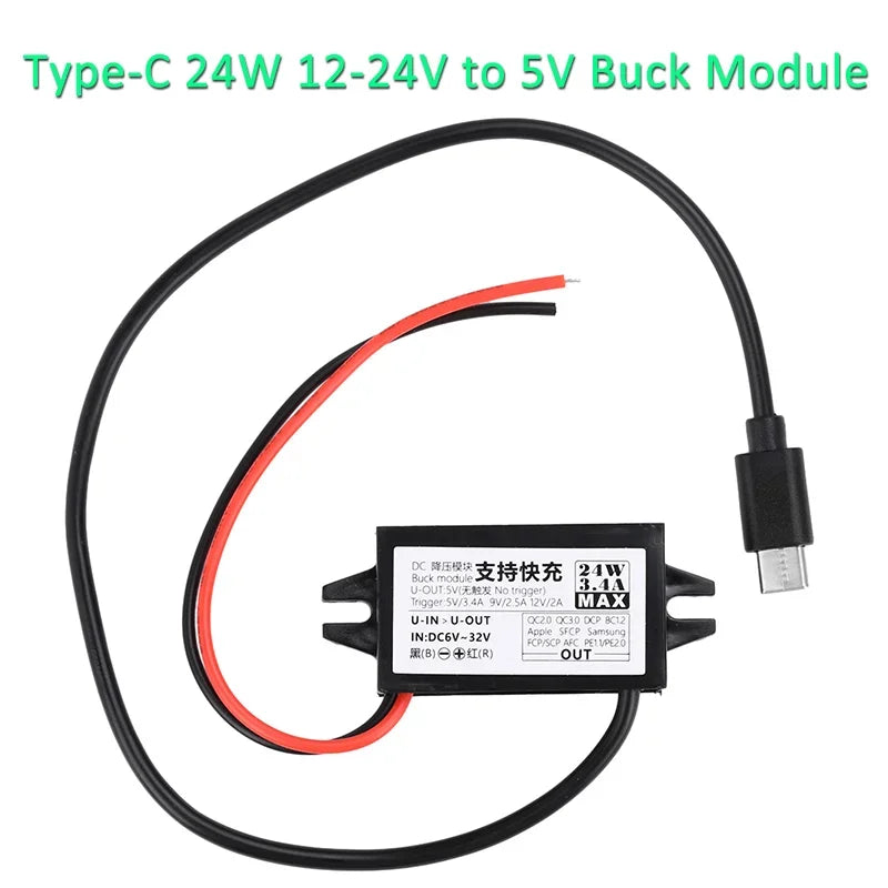 12V24V to 5V 3A Power Supply Module Male Female USB Adapter Mini USB Micro USB Adapter DC-DC Step Down Buck Converter for Car Oasis Select Type-C 12-24V to 5V 12V24V 5V3A