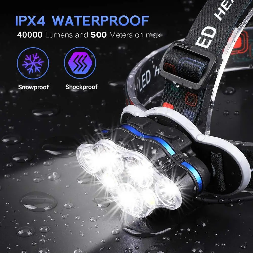 Most Powerful 7 LED Headlamp 18650 Rechargeable Headlight Waterproof Head Lamp Super Bright Head Flashlight Oasis Select