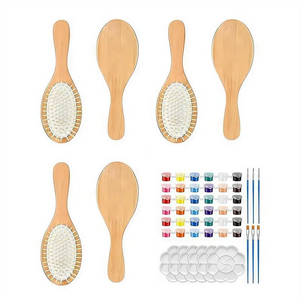DIY Wooden Hairbrush Painting Kit – 6-Piece Creative Craft Set