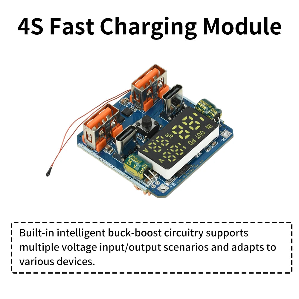 4S 18~100W Adaptive Bidirectional Fast Charging Module Power Bank Mainboard with Battery Level Display Thermal Control Protectio Oasis Select