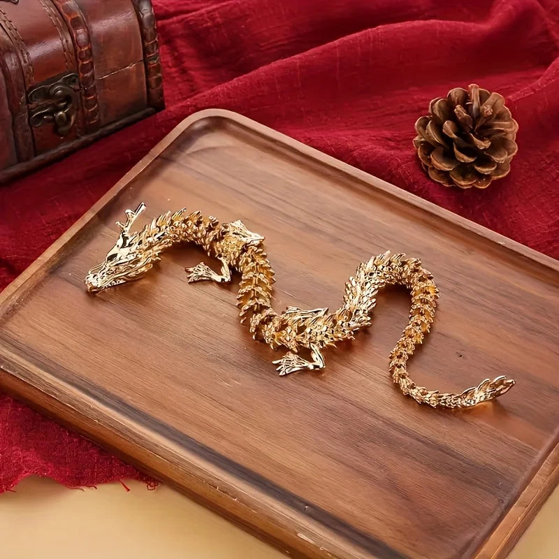 Flexible Jointed Golden Dragon Figurine Five-Claw Alloy Statue for Home Office Decor & Feng Shui Blessing Oasis Select