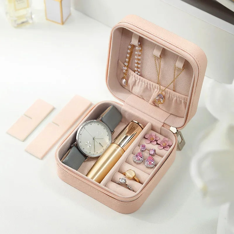 Portable Mini Jewelry Storage Box Travel Organizer Jewelry Case Leather Storage Earrings Necklace Ring Jewelry Organizer Display Oasis Select