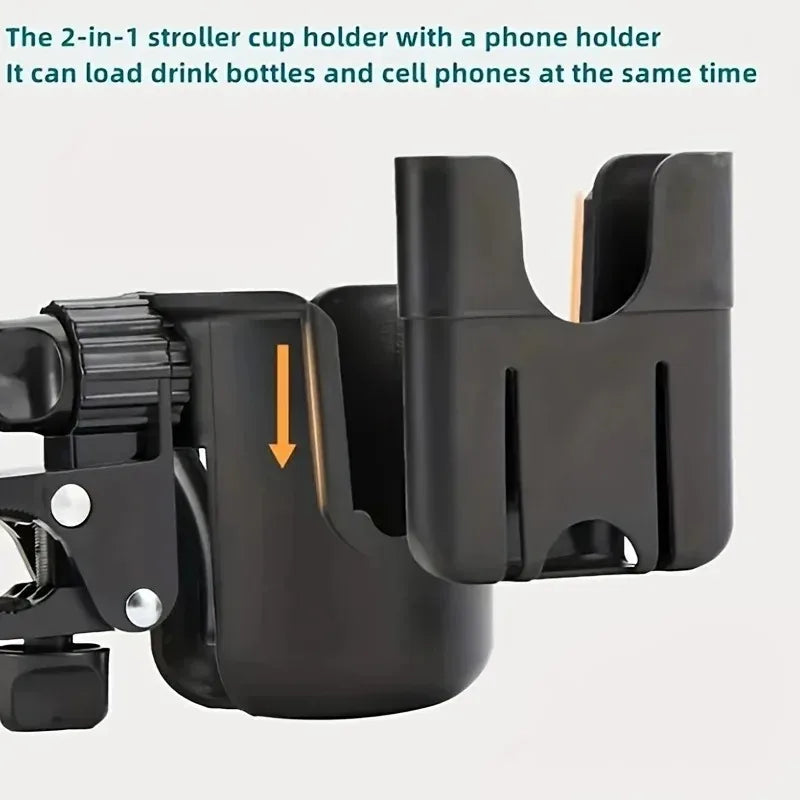 1pcs 2-in-1 Universal Stroller Water Cup Holder With Phone Holder, Universal Bottle Holder For Wheelchair stroller Accessories Oasis Select