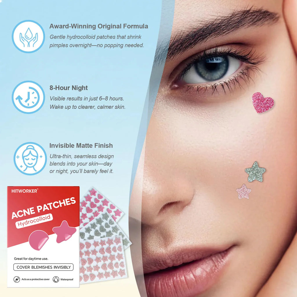 120 pieces/box HITWORKER star shaped glitter acne stickers odorless, gentle, non irritating, long-lasting acne stickers Oasis Select