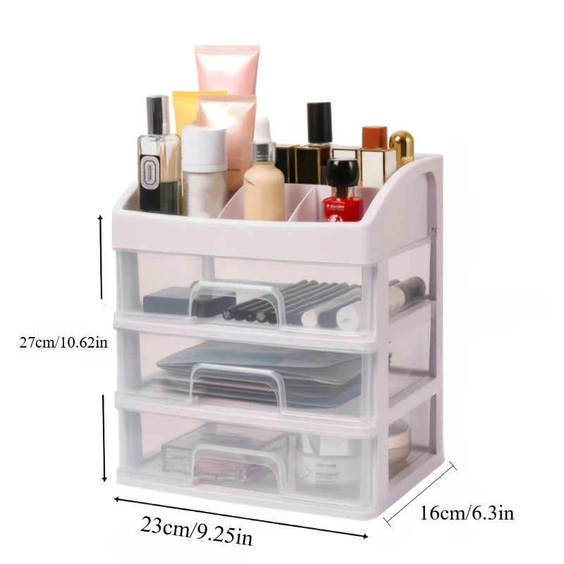 Multi-Layer Desktop Storage Box Cosmetic Organizer with Drawers - Transparent Storage Box for Makeup File Brush Holder Makeup Oasis Select WHITE