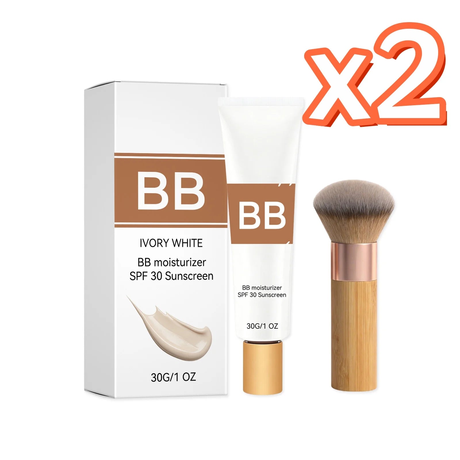 Sunscreen BB Cream Cover Face Fine Lines Prevent Sun Burn Brightening Skin Concealer Liquid Foundation Makeup Kit SPF 30 PA +++ Oasis Select Ivory White x 2