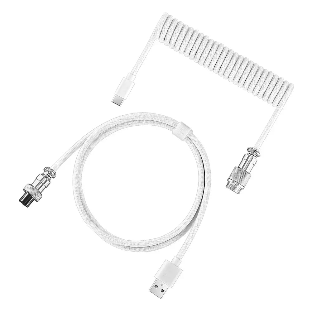 3M USB A to Type C for Mechanical Gaming Keyboard Double Sleeved Wire with GX16 Detachable Aviator Coiled Power Cable Oasis Select White 3m