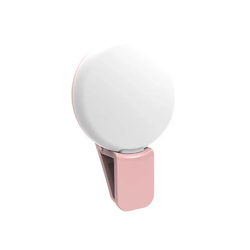 1PC Mobile Phone LED Selfie Ring Light Portable Mini Durable Practical Three Stop Dimming Circle Photography Clip Fill Light Oasis Select Pink
