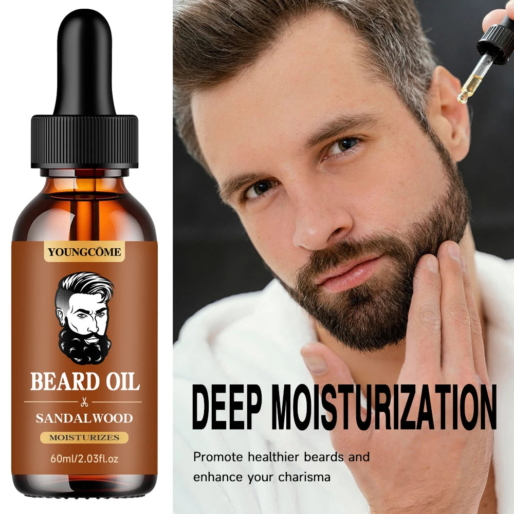 Organic Beard Growth Oil & Sandalwood Balm 1/2/4 Set-24H Nourishing, No Flakes, Men's Grooming Kit with Argan Oil & Vitamin E Oasis Select