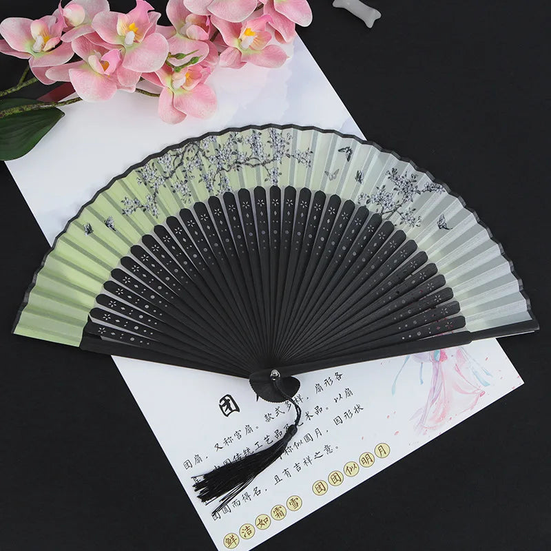 Folding Fan Hand Mini Silk Hollow Out Bamboo Products Arts and Crafts Women Japanese Dance Fan Portable Oasis Select 5