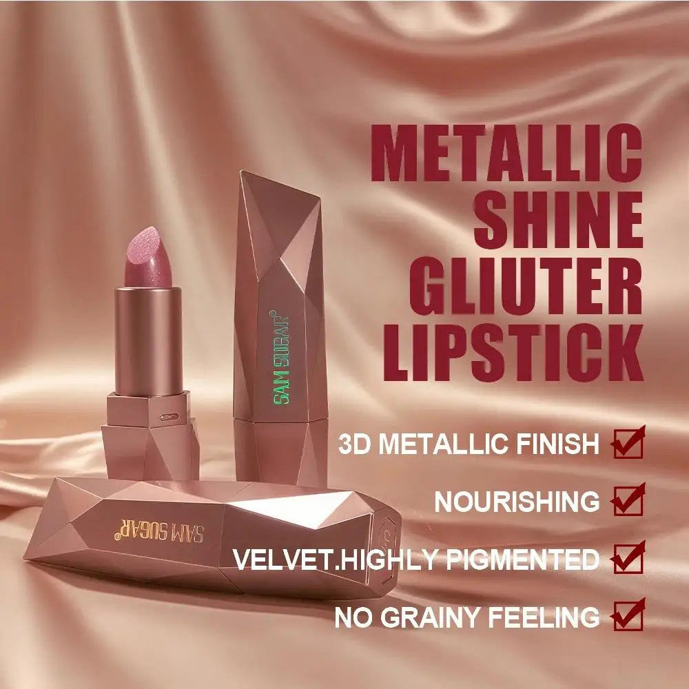 SAM SUGAR Diamond Glitter Lipstick – Metallic Pearlescent Shine