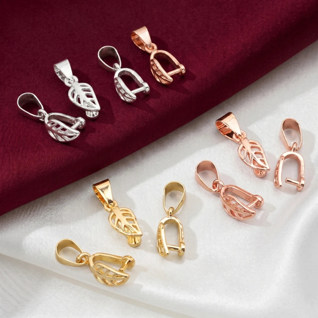 5pcs 18K Gold Plated Leaf Shaped Pinch Bails,Pendant Clips with Clip,Jewelry Connectors For DIY Necklace Earrings Making Supply Oasis Select