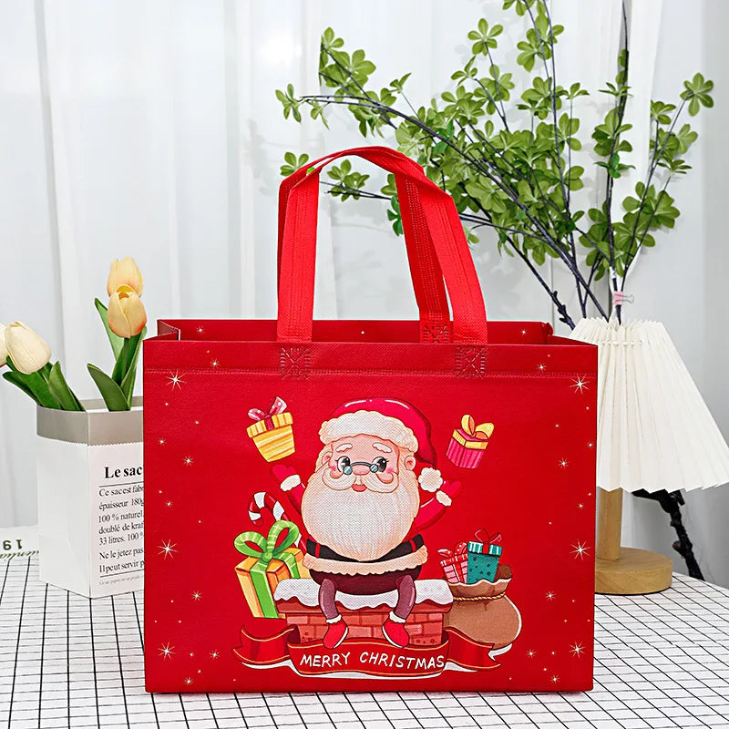 Christmas Snowman & Santa Non-Woven Gift Bag | Holiday Tote