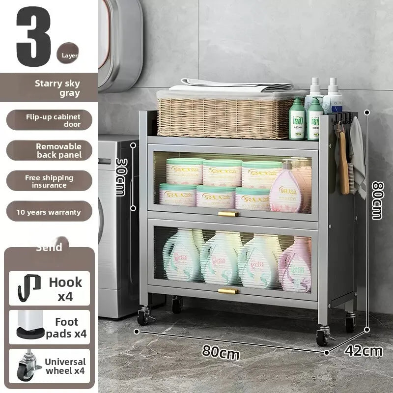 Toilet rack Floor-to-ceiling multi-functional dustproof laundry detergent Cosmetics Bathroom storage Balcony storage cabinet Oasis Select Grey 80CM