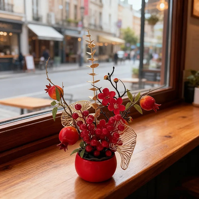 New Large Red Persimmon Artificial Potted Plant, New Year Spring Festival Home Decor Wealth Fruit Artificial Small Bonsai Oasis Select