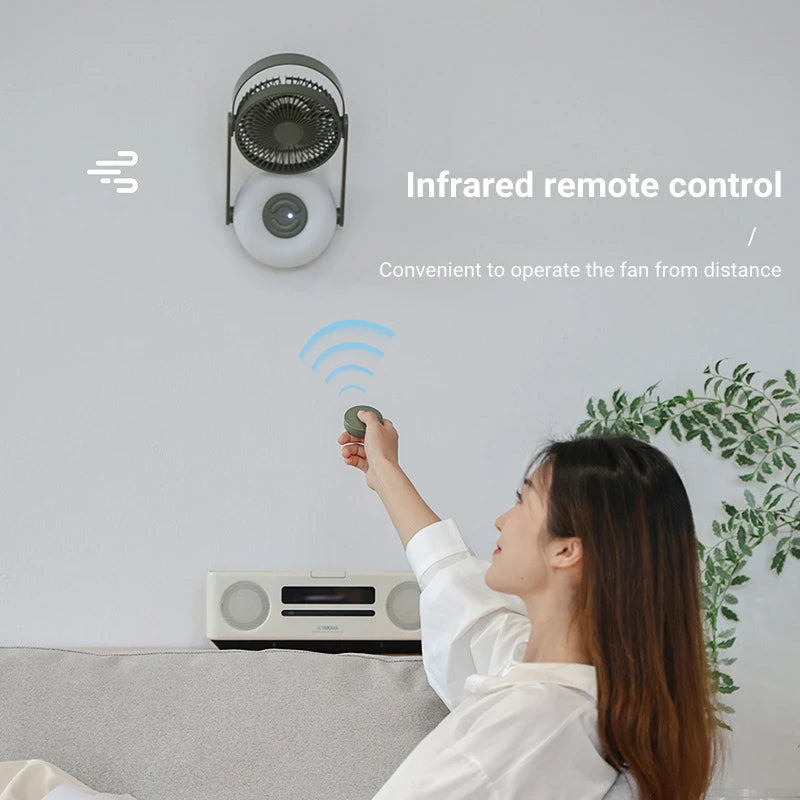 10000mAh Rechargeable Fan – LED Light, Remote, Table & Wall Mount