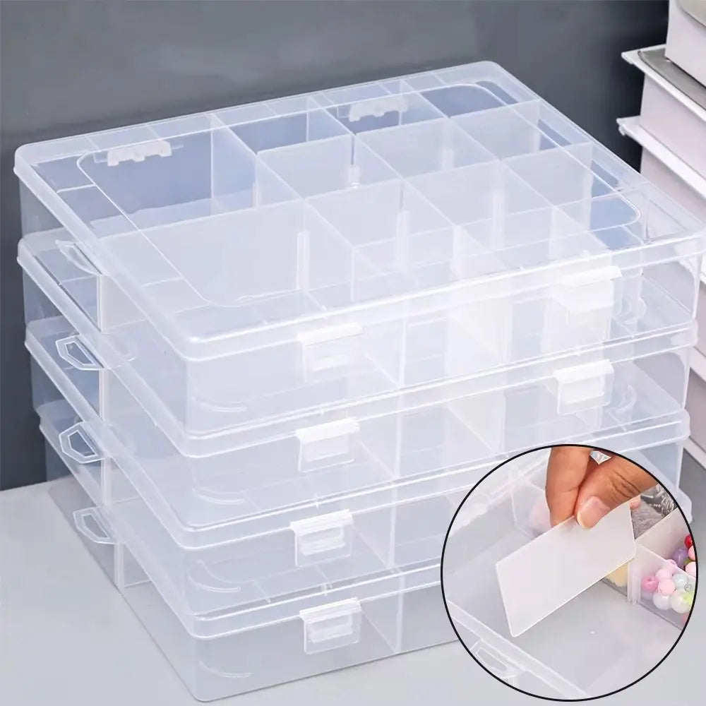 14-Grid Clear Plastic Storage Box – Jewelry & Craft Organizer