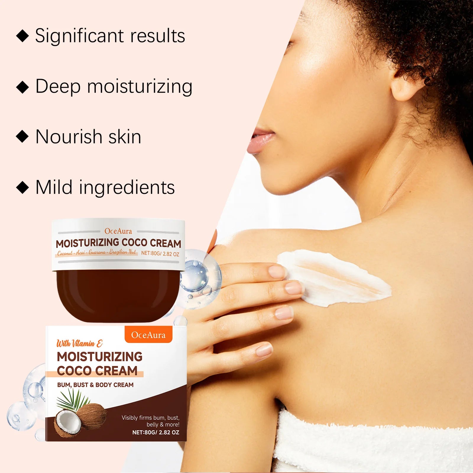 OCEAURA Coconut Oil Body Moisturizing Cream Relieve Dryness Enhance Elasticity Firm Skin Improve Dullness Coconut Oil Care Cream Oasis Select