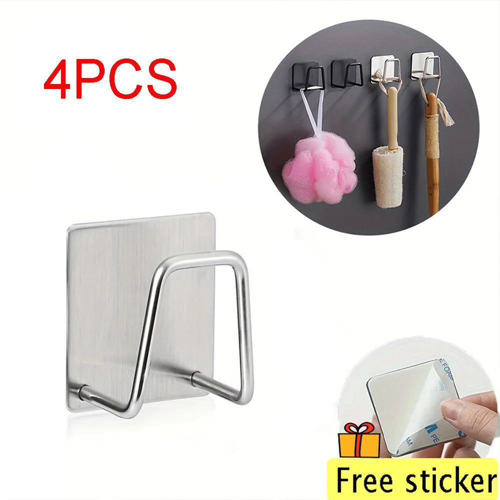 Kitchen Stainless Steel Sink Shelf Sponges Holders Adhesive Drain Drying Rack Wall Hooks Accessories Storage Organizer Oasis Select 4PCS-sliver