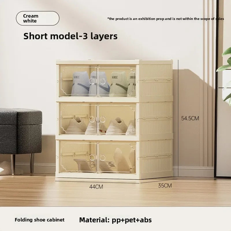 Household shoe cabinet storage double-row multi-function transparent magnetic attraction-free installation storage box foldable Oasis Select Short 3 floors