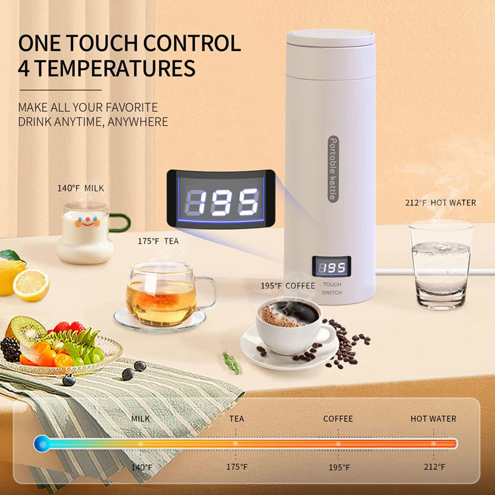 Portable Electric Kettle For Travel Stainless Steel Mini Kettle Electric Water Bottle Thermal Cup For Tea Coffee Boil Hot Water Oasis Select