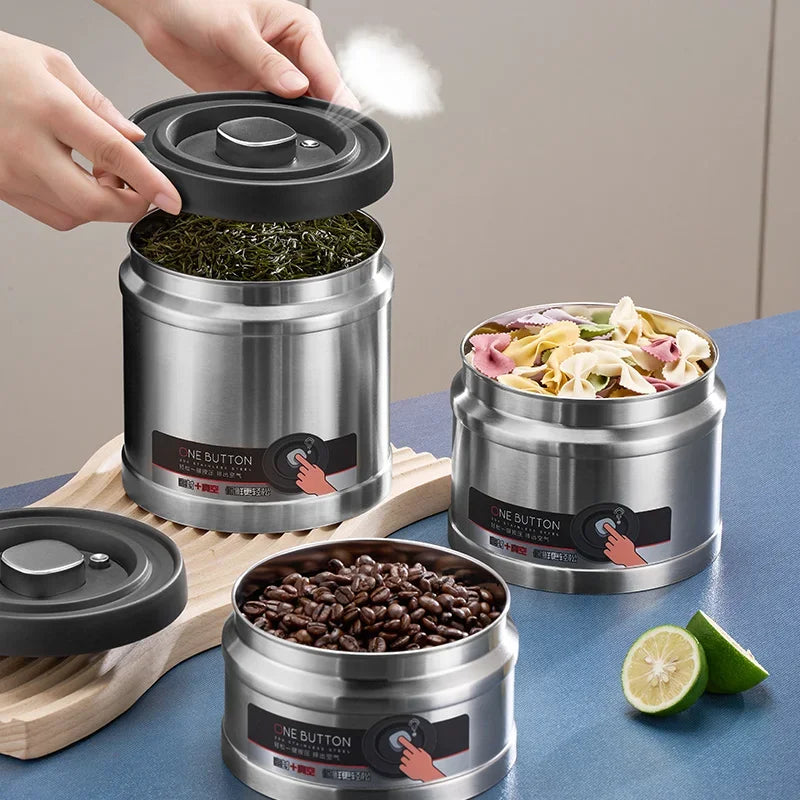 Vacuum Sealed Jug Coffee Beans Stainless Steel Airtight Container Kitchen Food Grains Candy Keep Fresh Storage Jar Oasis Select