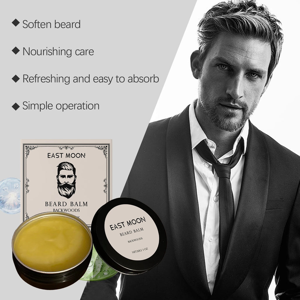 East Moon Men's Shea Butter Beard Balm Moisturizing Smoothing Beard Growth Wax Mustache Cream Facial Hair Care Reduce Frizz Oasis Select