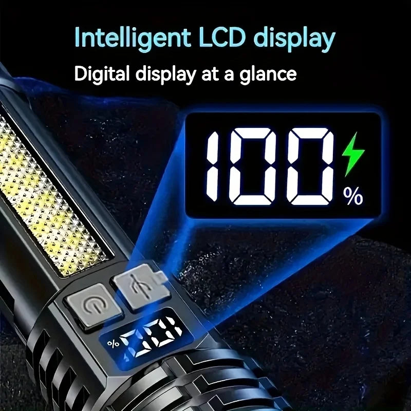 Powerful LED Flashlight Battery Display USB Rechargeable Light Telescopic Zoom Torch Lamp Outdoor Camping Fishing Lantern Oasis Select