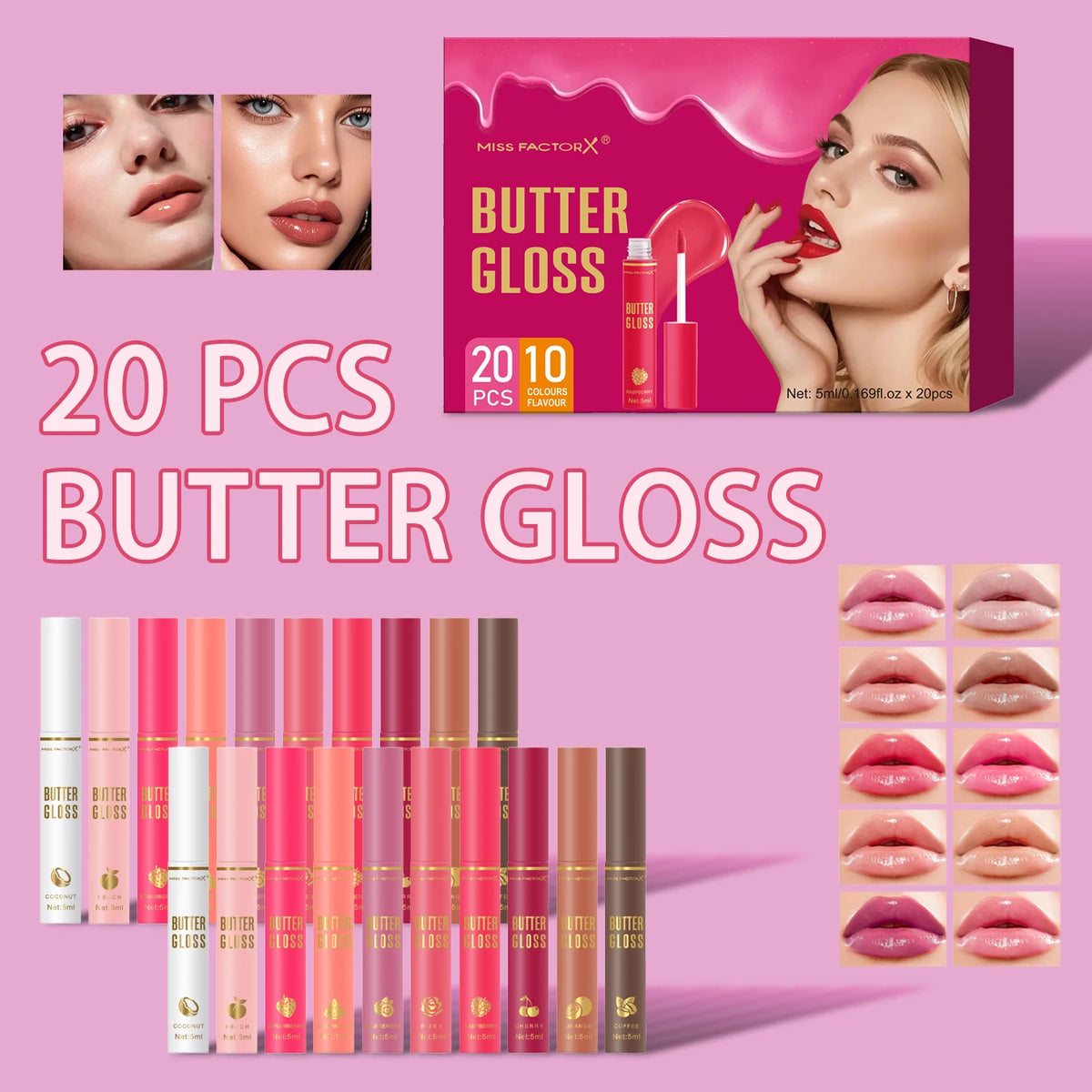 20PCS/Box 10 Flavors Colored Lip Oil - Durable, Moisturizing, Nourishing, Shining, Color Rendering, Crack Resistant Oasis Select