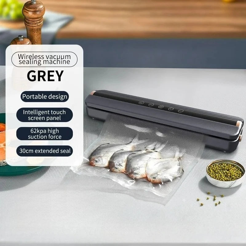 Food Vacuum Automatic Air Sealing Sealing Machine Home USB Wireless Wacuum Sealer 1500mAh 62KPa High-Suction Store Food Vacuum Oasis Select grey
