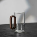 Creative Smoke Gray Wood Handle Single-layer Glass High Borosilicate Pyrex Tea Glass Guest Large Capacity Drinking Cup Oasis Select Transparent 1pc 350ML