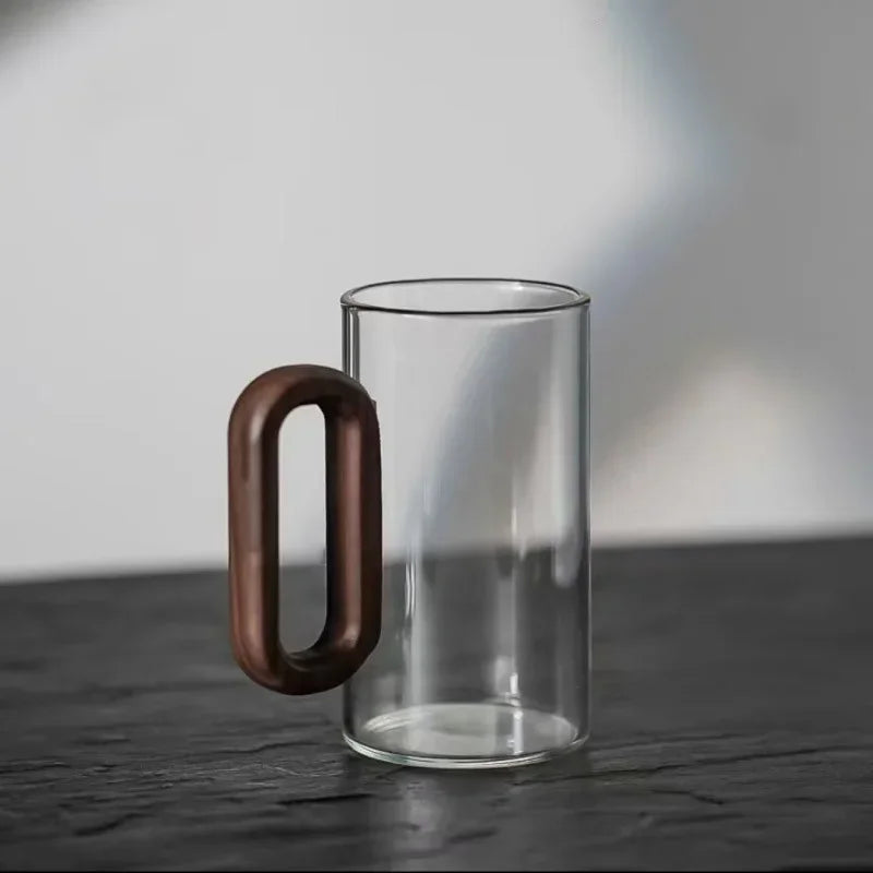 Creative Smoke Gray Wood Handle Single-layer Glass High Borosilicate Pyrex Tea Glass Guest Large Capacity Drinking Cup Oasis Select Transparent 1pc 350ML