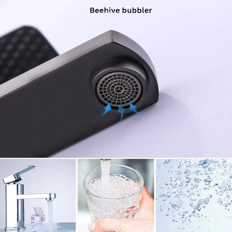 ABS Bathroom Faucet Hot Cold Mixer Tap Deck Mounted Basin Faucets Black Square Washbasin Sink Bathtub Faucet Oasis Select