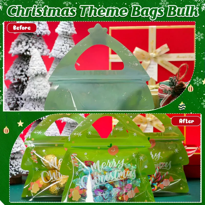 30Pcs Christmas Treat Bags, Elk Ziplock Goodie Bag, Resealable Xmas Tree Gift Bags, Elk Shaped Clear Cute Ziplock Bag For Candy, Oasis Select