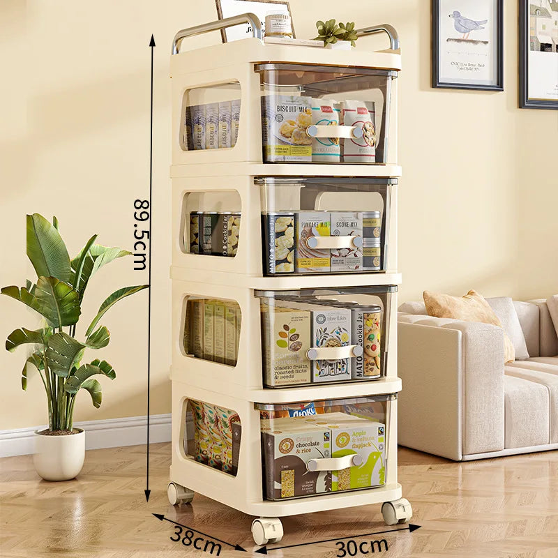Household multi-functional movable dust storage cabinet, living room trolley, cream wind rack, drawer storage cabinet Oasis Select four layers